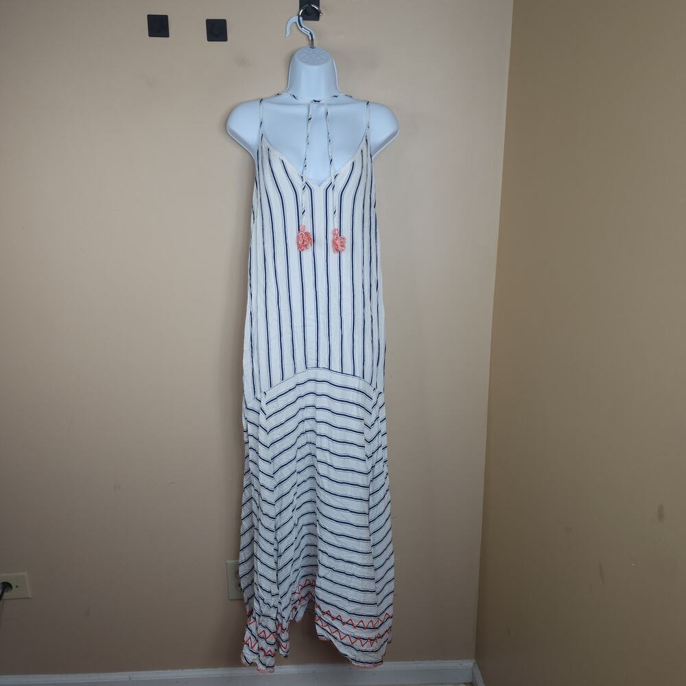 Charli Carenna White Blue Striped Maxi Dress Size 6 DAMAGED